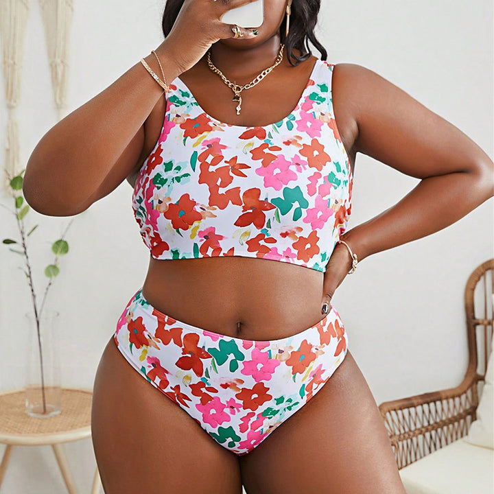 Dame Crop-Top Bikini med blomsterdesign Skovae