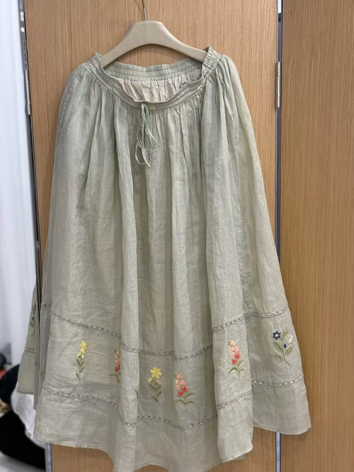 Femme Elegante Bestickede Maxi-Nederdel Stilla