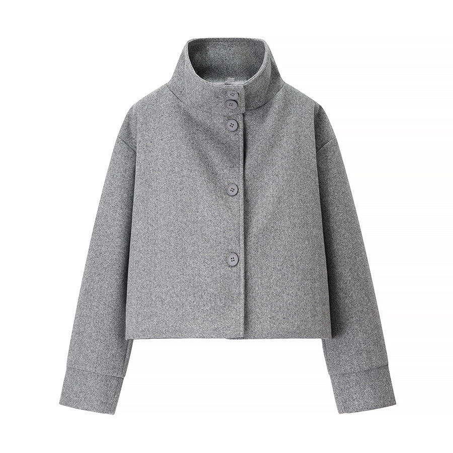 Dame cropped overgangsjakke med moderne ståkrave og knaplukning Stilla