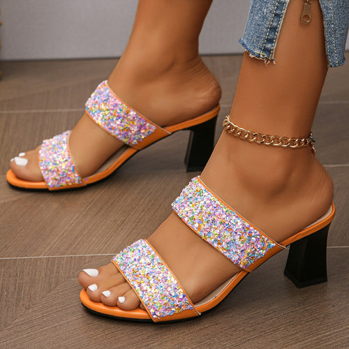 Dame Åbne Højhælede Sandaler med glamourøse Glitterdetaljer og behagelig Indersål Stilla