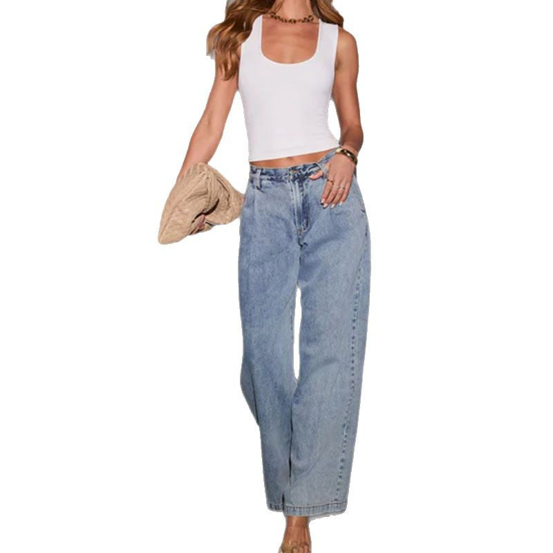 Dame løse jeans med høj talje i casual stil