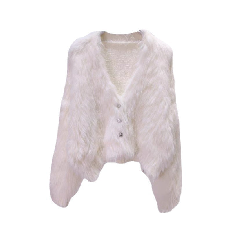 Kvinder Fluffy Cardigan med Hjerte Knapper Stilla