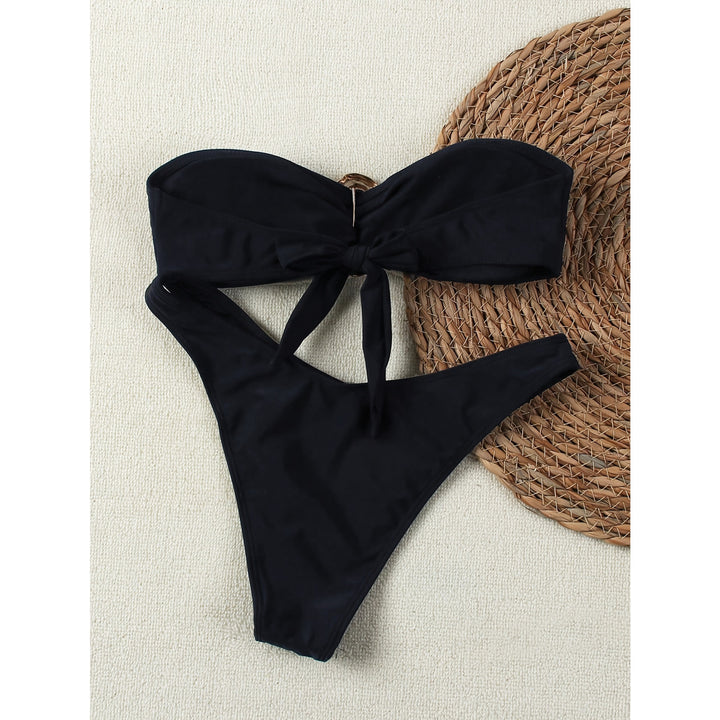 Dame Bandeau-bikini med dekorativ ringdetalje og figursyet høj talje trusse Stilla