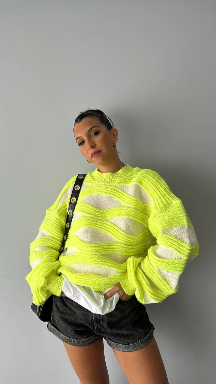 Kvinders oversized striktrøje med bølgemønster Stilla