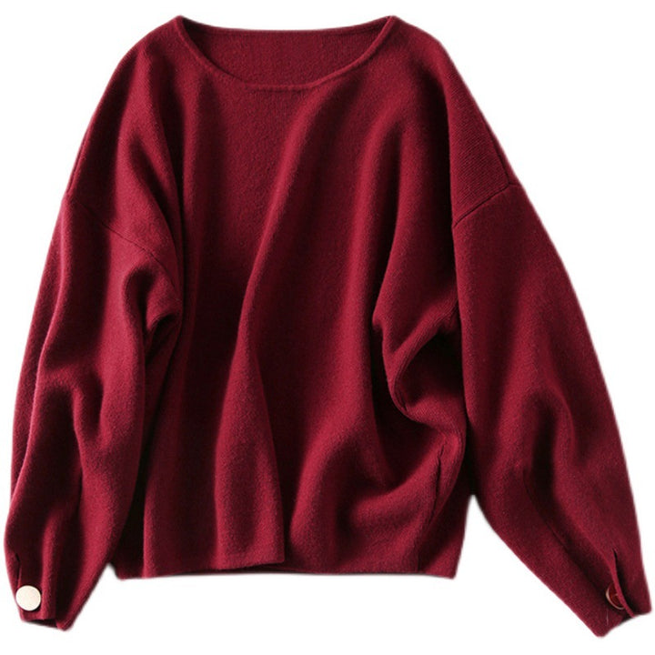 Dame elegant strikpullover med tidløst V-hals og moderne puffærmer Stilla