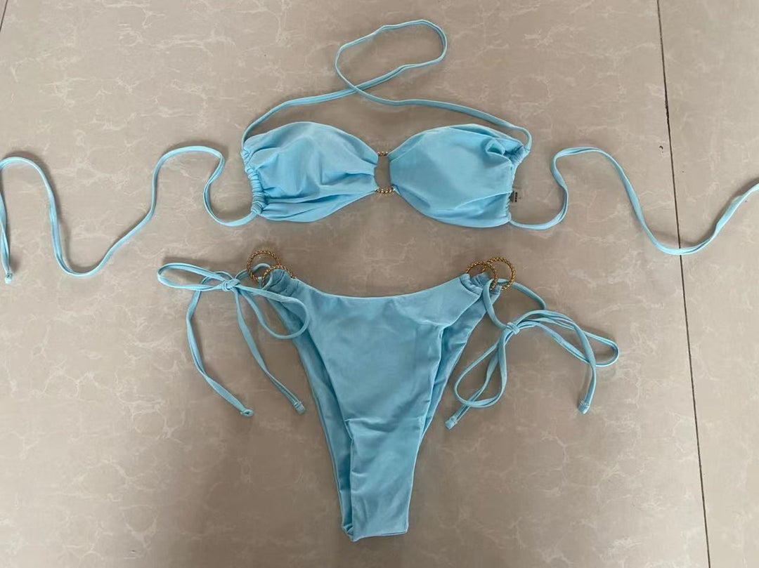 Dame bandeau-bikini med gyldne accenter Skovae