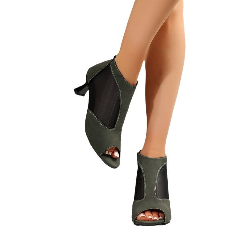 Damer moderne Peep-Toe-støvler med gennemsigtigt overmateriale og elegant blokhæl Stilla