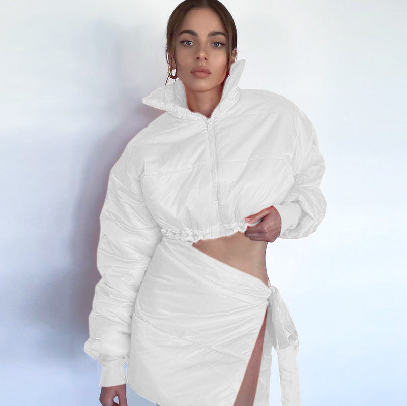 Femme Croppet Puffer-jakke med asymmetrisk design Stilla