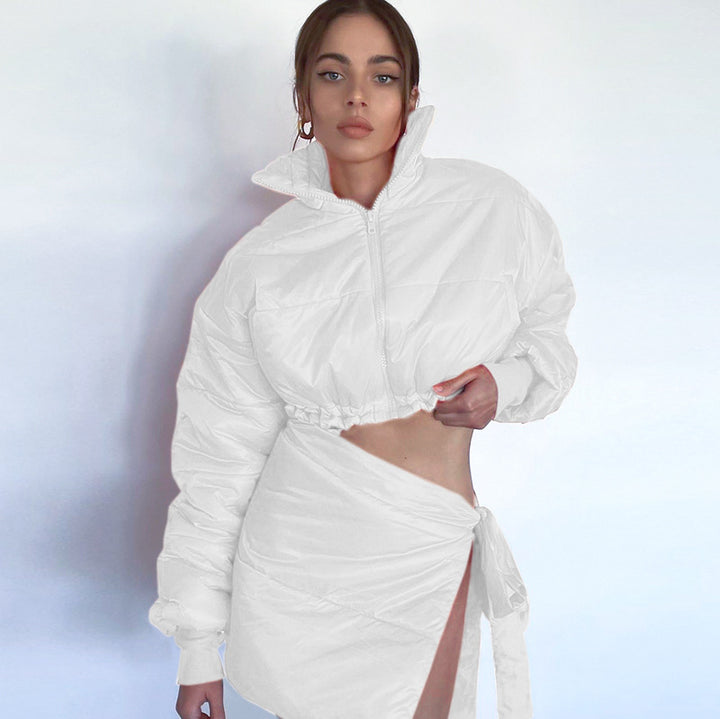 Femme Croppet Puffer-jakke med asymmetrisk design Stilla