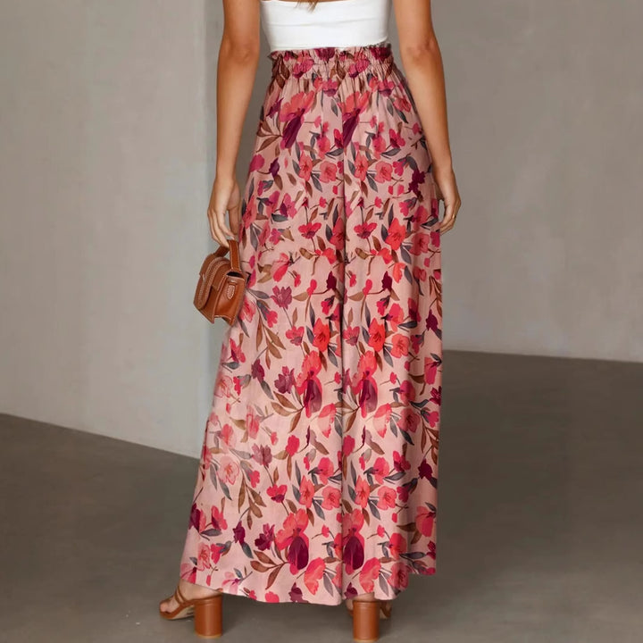 Dame bred, floral sommerbukser med elastisk talje Stilla