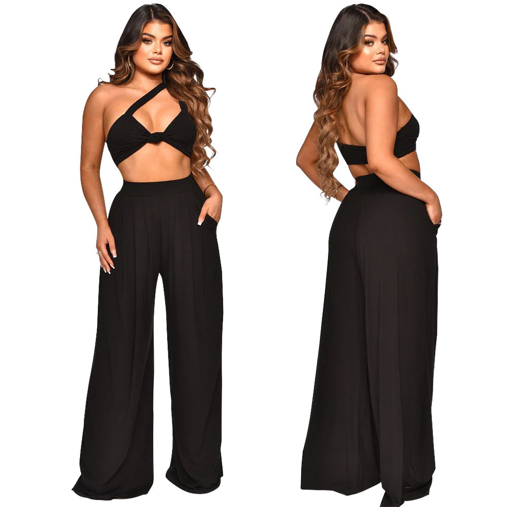 Dame To-delt Sæt bestående af Crop Top med afslappede, løse Bukser Stilla