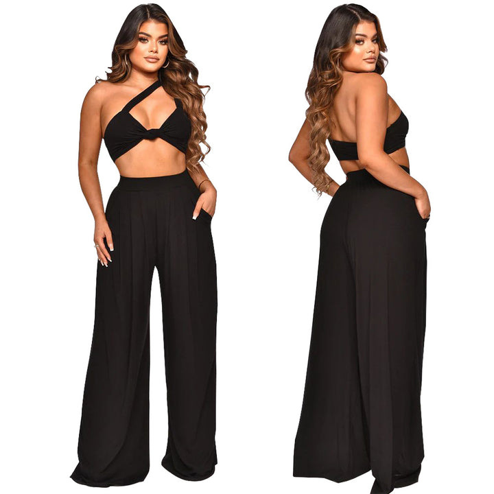 Dame To-delt Sæt bestående af Crop Top med afslappede, løse Bukser Stilla