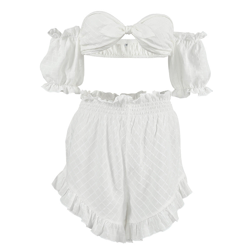 Dame bikini sæt med ruffle detaljer og skulderfri top Stilla