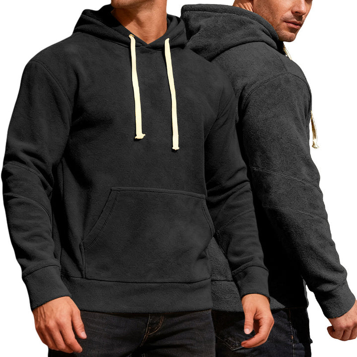 Herren nan samtblød hætte sweatshirt med sømdetaljer, kængurulomme og kontrast snor Skovae