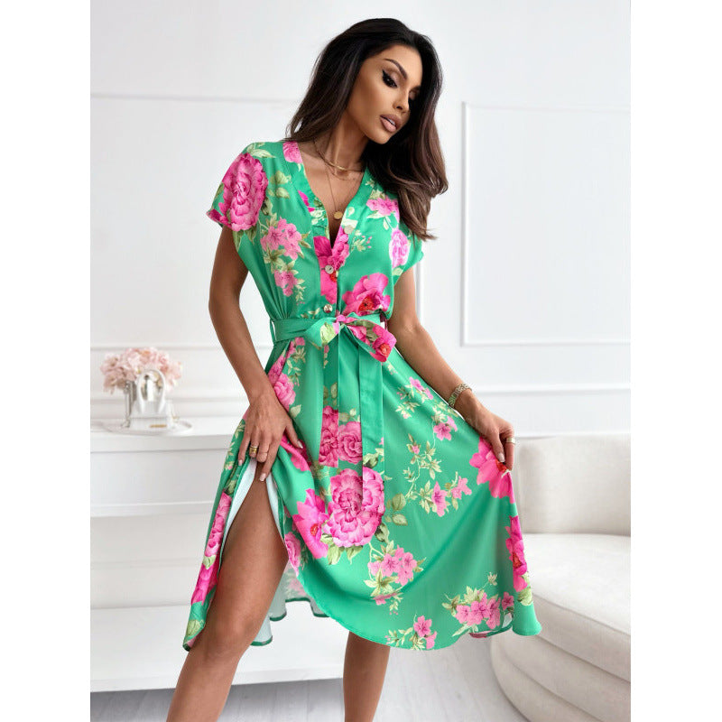Dame Floral Maxi Kjole med Høj Slids Stilla