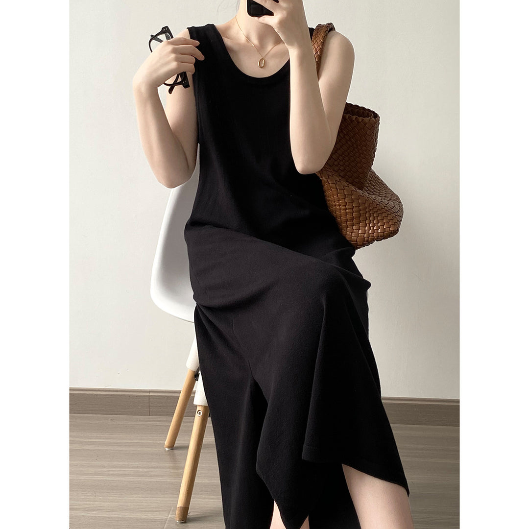 Damer ærmeløs maxikjole i let viskose-blandingsstof med asymmetrisk kant og elegant snit Stilla