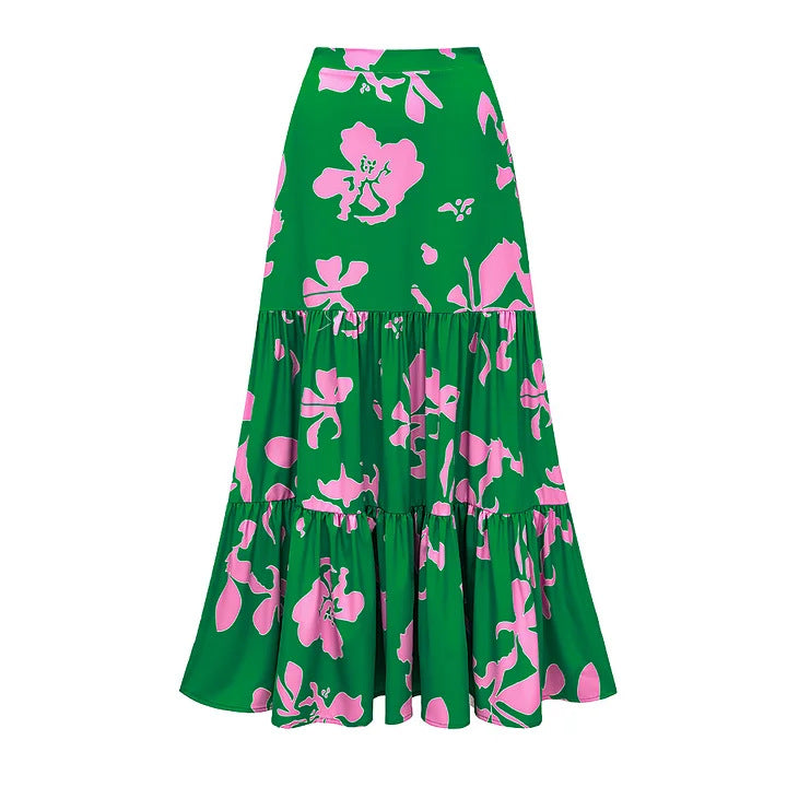 Dame one-piece badedragt med voluminøse flæser og blomstret design Skovae