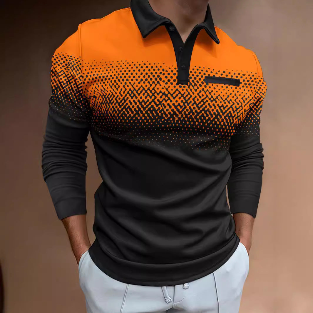 Herrer Langærmet Polo T-shirt med moderne grafikdesign og elastiske egenskaber Stilla