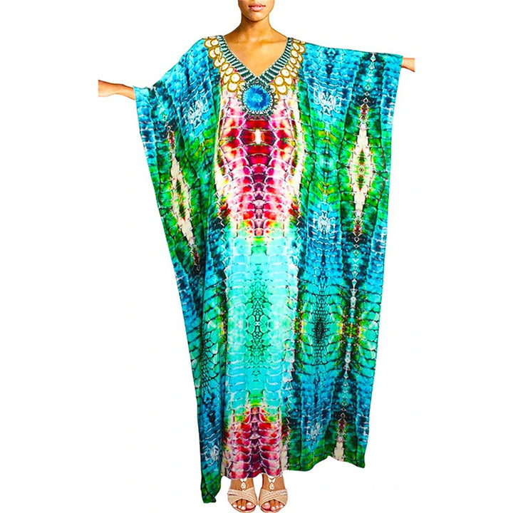 Dame Kaftan med skinnende slange mønster og høj kvalitet broderi Stilla