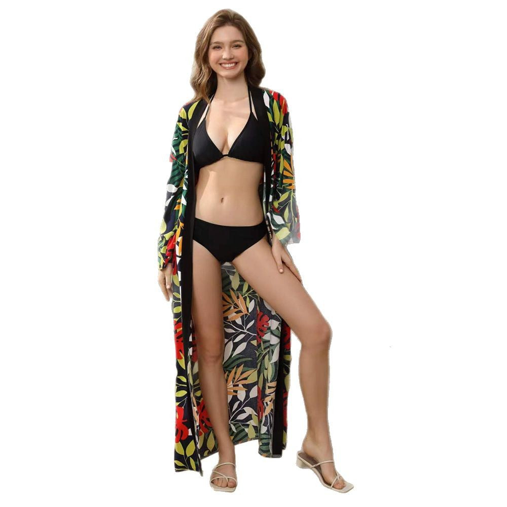 Damer elegant Strandkimono med blomsterprint og voluminøse ærmer Stilla