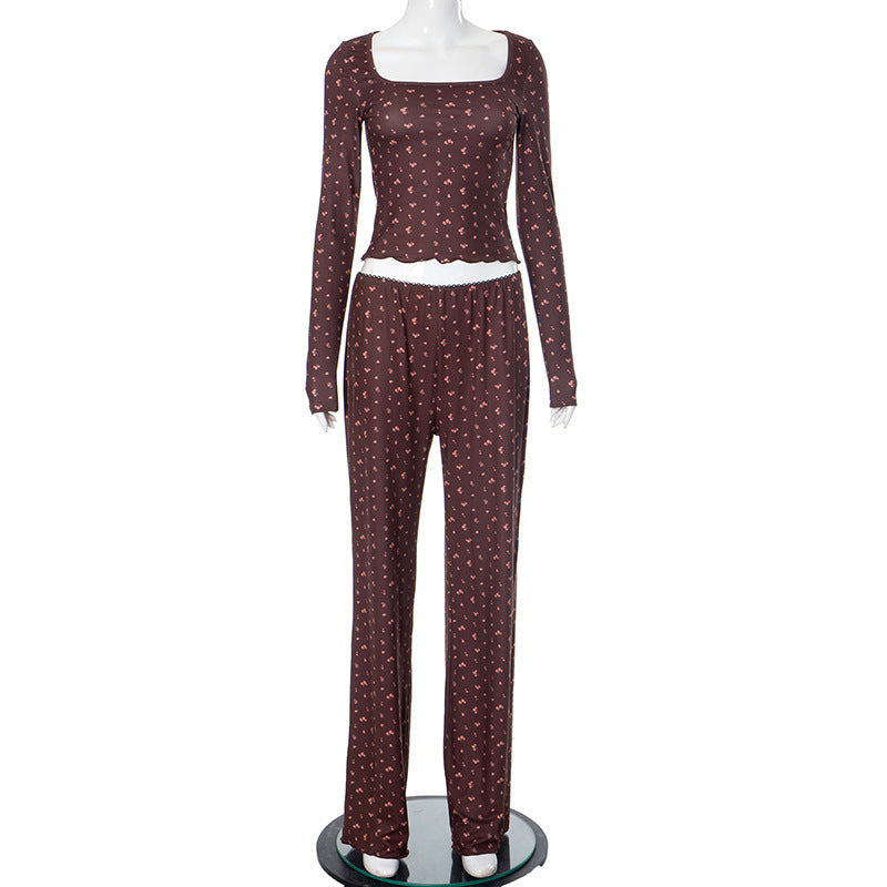 Dame Langærmet Loungewear-Sæt med bølget Kant Stilla
