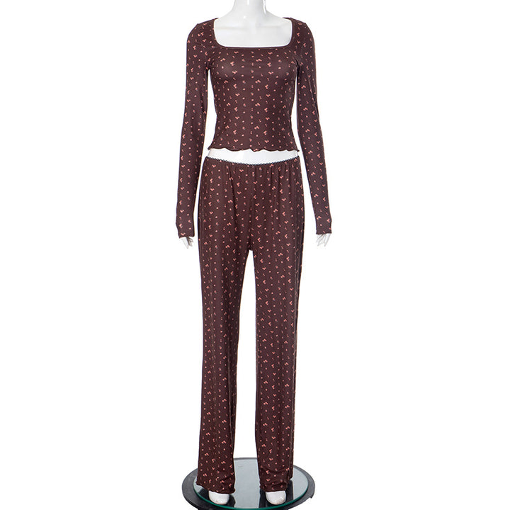 Dame Langærmet Loungewear-Sæt med bølget Kant Stilla