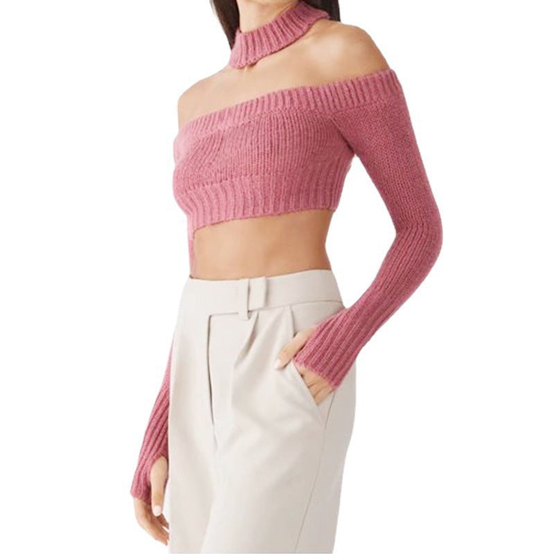 Dame Off-Shoulder Kort Strikpullover Stilla
