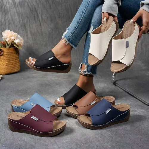 Dame nan anatomisk formet slip-on sandal med ergonomisk kile sål og syet kant søm Skovae