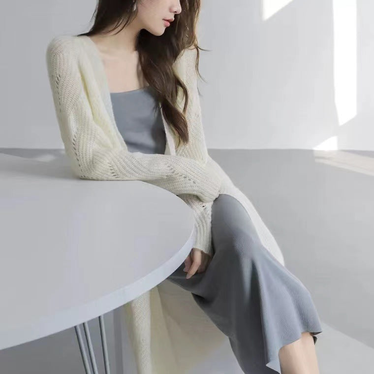 Femme Åben Foran Struktureret Lang Cardigan Stilla