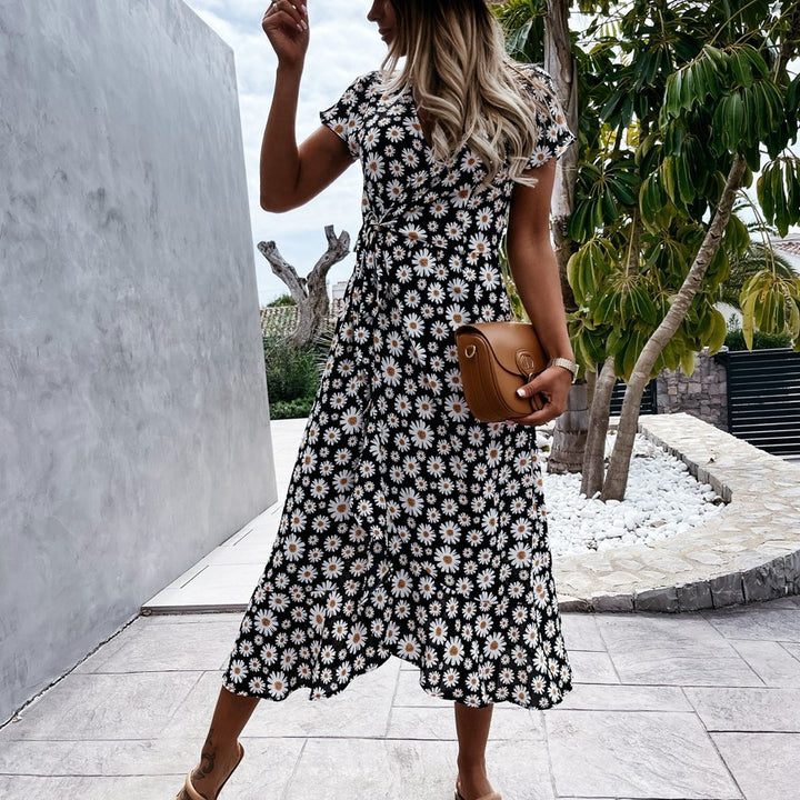Dame Floral Print Wrap Midi Kjole Stilla