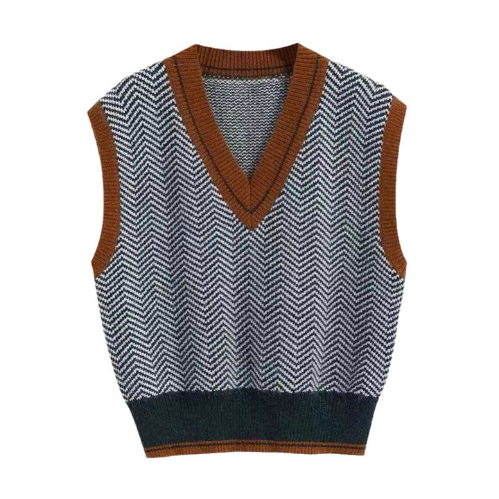 Kvinders cardigan med V-hals og zigzag-mønster Stilla