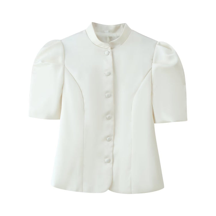 Dame blazer med puffærmer og elegant ståkrave Skovae