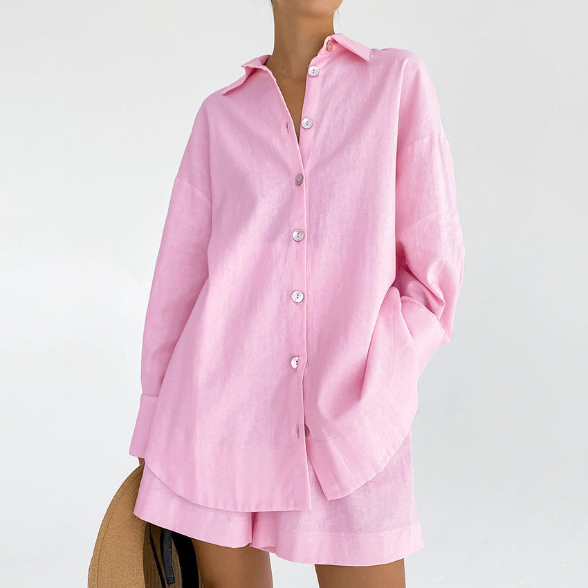 Dame overdimensioneret skjorte bluse i let materiale med lange ærmer og elegante knapper Stilla