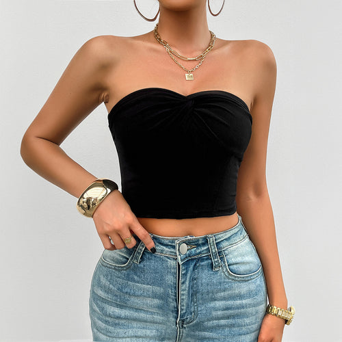 Dame Crop-top i bustier-stil med bløde rynkeelementer Stilla