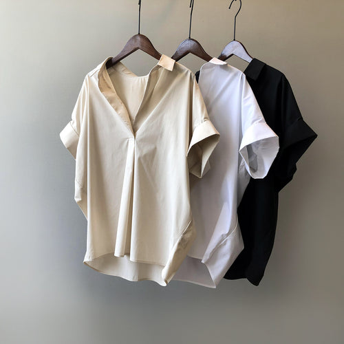 Dame elegant Oversize-bluse med V-udskæring og afslappet snit Stilla