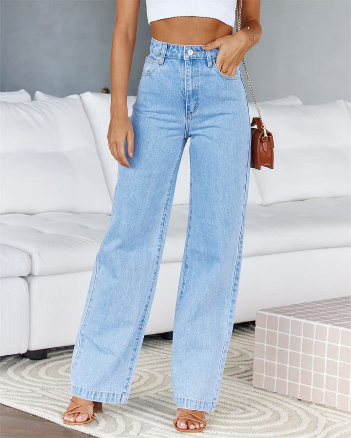 Dame brede high-waist jeans med ekstremt bredt ben og klassisk denim-vask Stilla