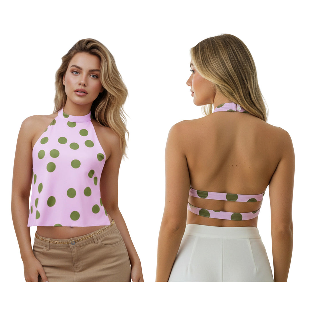 Damer halterneck top med blomstrende design Skovae