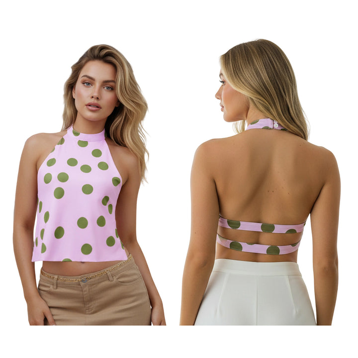 Damer halterneck top med blomstrende design Skovae