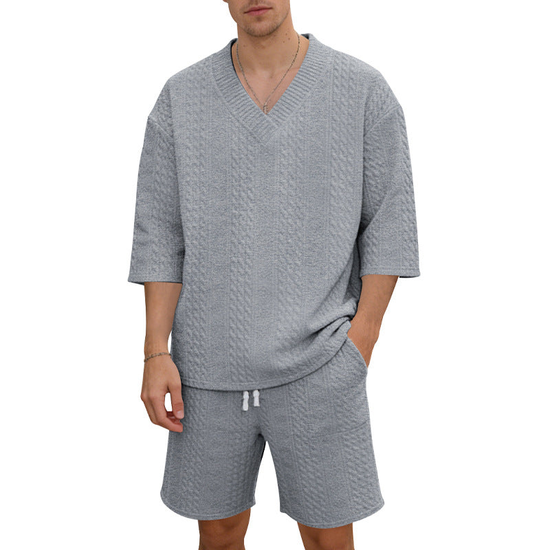 Unisex nan afslappet lounge-sæt med V-hals-top og snorbund-shorts Skovae