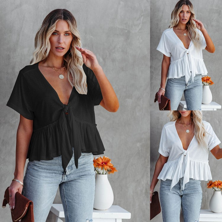 Damebluse med afslappet snit og rynker Stilla