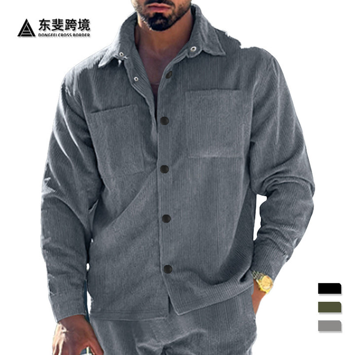 Herren nan quilted cord overshirt jacket with visible button placket and breast piped pockets Skovae