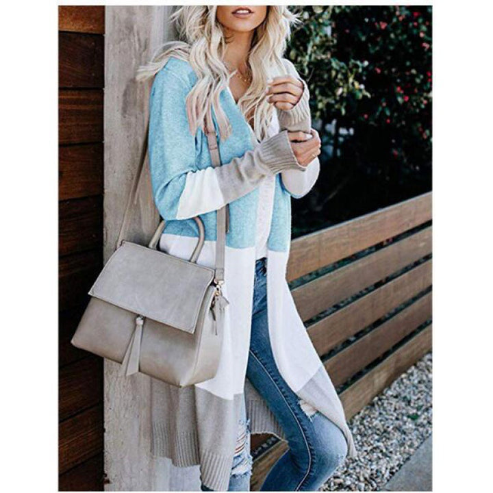 Kvinders fashionabel strik cardigan med farveblok striber Stilla