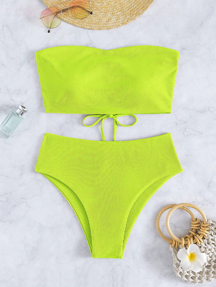 Dame Ribbet Bandeau Bikini Sæt Stilla