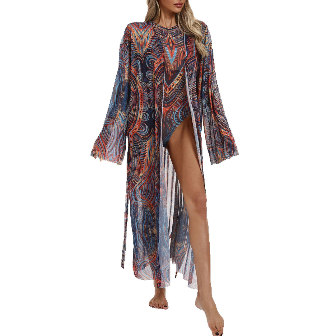 Dame Transparent Strandkimono med blomsterdesign Skovae