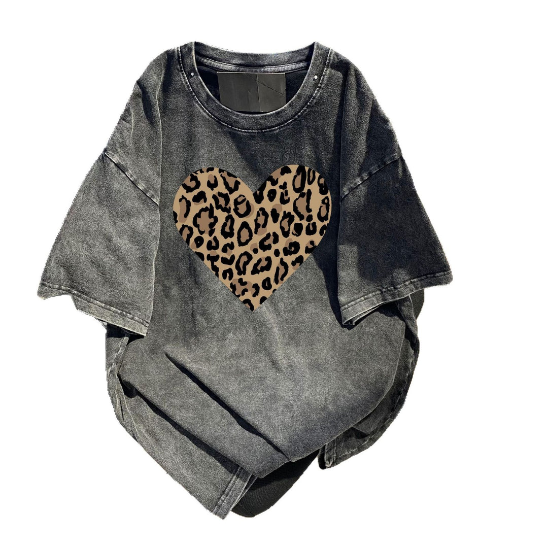 Dame T-shirt med stilfuldt leopardmønsterhjerte Stilla