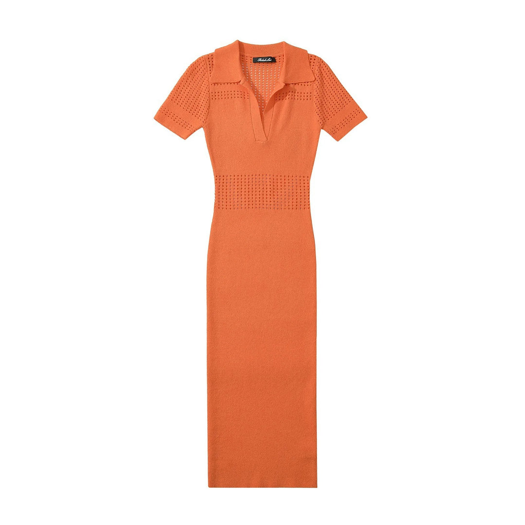 Femme Polo-Style Strik-Maxikjole med åndbart design Stilla