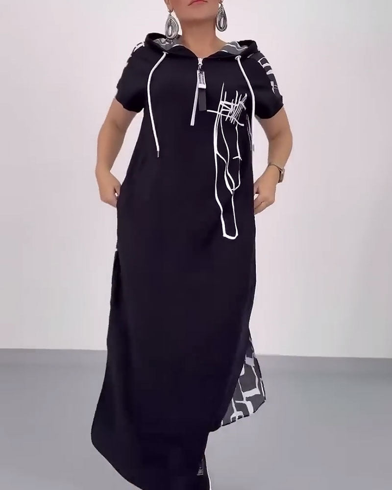 Dame Long Hoodie Kjole med praktisk lynlås og unikt design Stilla