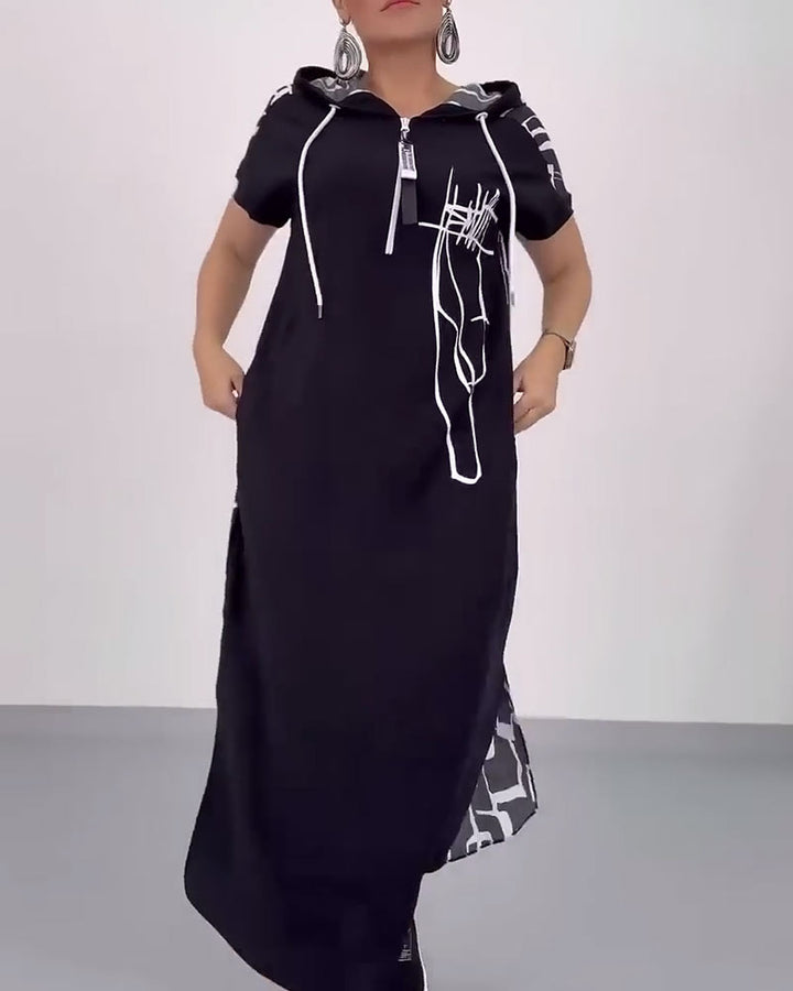 Dame Long Hoodie Kjole med praktisk lynlås og unikt design Stilla