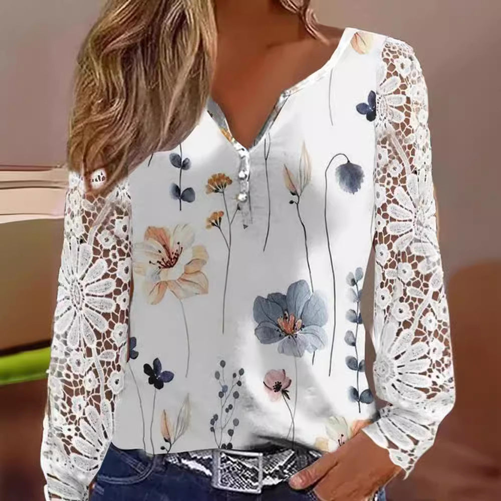 Damebluse med blomsteragtig spidsærme Stilla