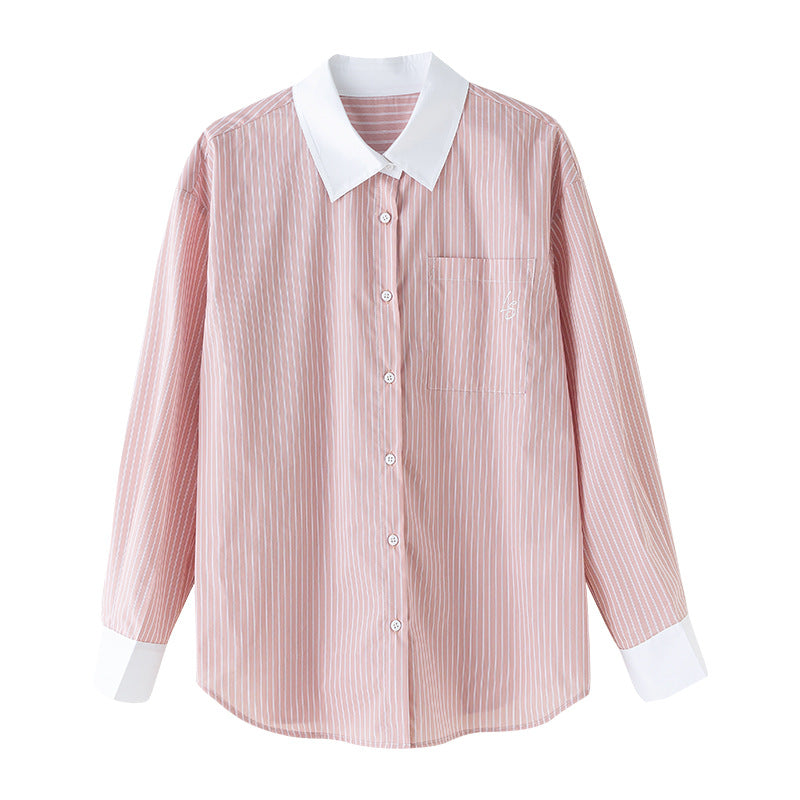 Dame Klassisk Bluse med moderne stribet mønster og krave Stilla